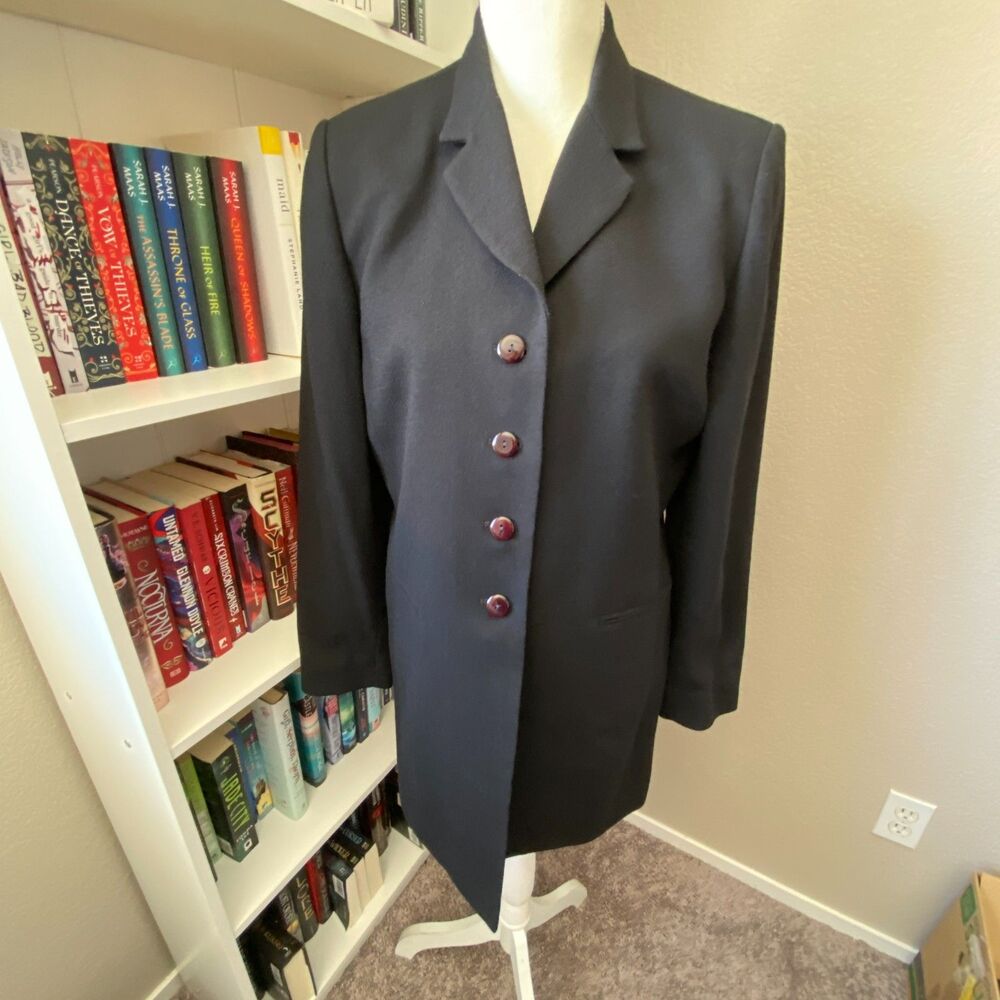 PENDLETON Black 100% Virgin Wool Made in USA Button Down Blazer Coat Size 10